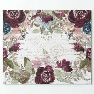 Watercolor Floral Burgundy n Navy Script Decoupage