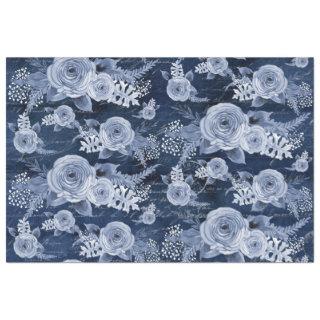 Watercolor Floral Delft Blue Ephemera Decoupage Tissue Paper