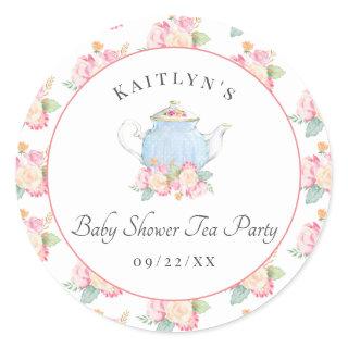 Watercolor Floral Tea Party | Baby Shower Classic Round Sticker