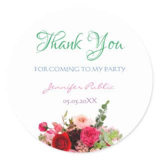 Watercolor Floral Thank You Template Hand Script Classic Round Sticker