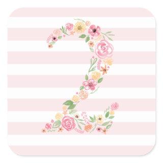 Watercolor Floral Two 2nd Birthday Square Sticker