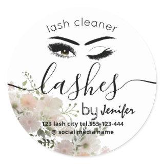 Watercolor floral wink lash extension lash cleaner classic round sticker