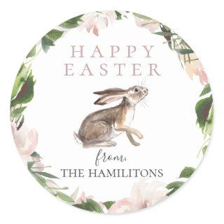 Watercolor Floral Wreath Easter Bunny Classic Round Sticker