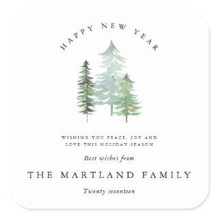 WATERCOLOR FOREST-HAPPY NEW YEAR. SQUARE STICKER