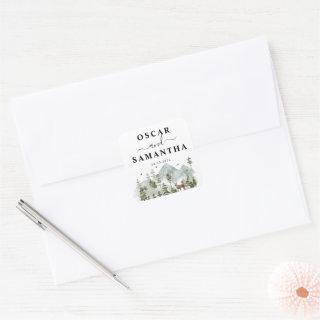 Watercolor Forest | Trees And Deer  Square Sticker