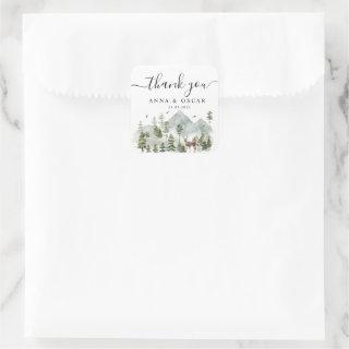Watercolor Forest | Trees And Deer  Square Sticker