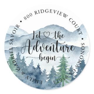 Watercolor Forest Wedding Return Address Classic Round Sticker