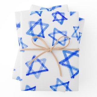 Watercolor Fun Messy Cool Blue Star of David   Sheets