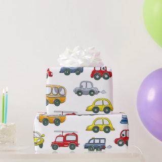 Watercolor Funny Cars Pattern
