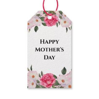 Watercolor Gentle Pink White Roses Mothers Day Gift Tags
