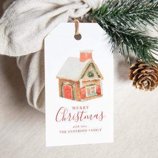 Watercolor Gingerbread House Merry Christmas Gift Tags