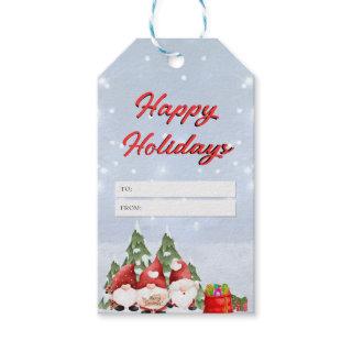 Watercolor Gnome Winter Scene Holiday Gift Tags