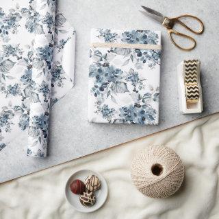 Watercolor Gray and Blue Floral Pattern Holiday