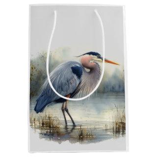 Watercolor Great Blue Heron Bird Wildlife Nature  Medium Gift Bag