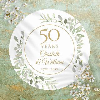 Watercolor Greenery 50th Wedding Anniversary Classic Round Sticker