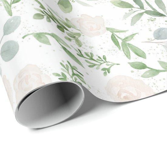 Watercolor Greenery and White Flowers Pattern