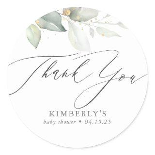 Watercolor Greenery Elegant Calligraphy Thank You Classic Round Sticker
