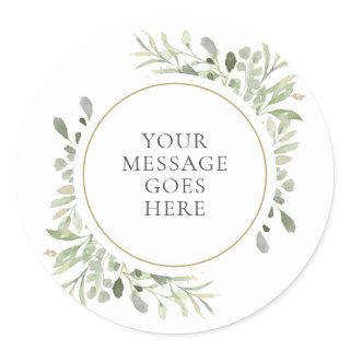 Watercolor Greenery Leaves Celebration Classic Round Sticker