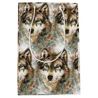 Watercolor Grey Wolf Wildlife Animal Nature Art Medium Gift Bag