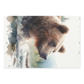 Watercolor Grizzly Bear Wildlife Nature Art   Sheets