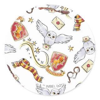 Watercolor GRYFFINDOR™ Hedwig Pattern Classic Round Sticker
