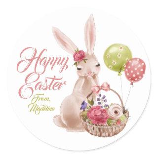 Watercolor Happy Easter Bunny Favor Classic Round Sticker