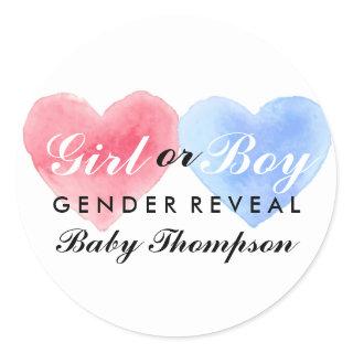 Watercolor Heart Gender Reveal Party Sticker