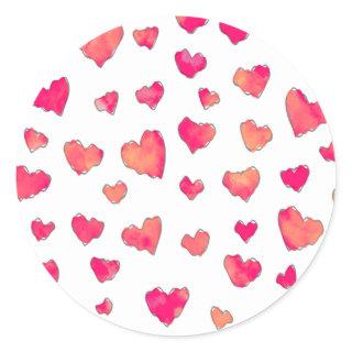 Watercolor Heart Pattern Art Classic Round Sticker