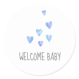 Watercolor Hearts Boy Welcome Baby Shower Sticker