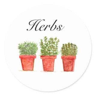 Watercolor Herbs Thyme Rosemary Oregano Plants Pot Classic Round Sticker