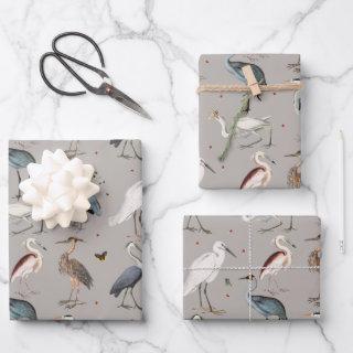 Watercolor Heron Bird Egret Nature Pattern  Sheets