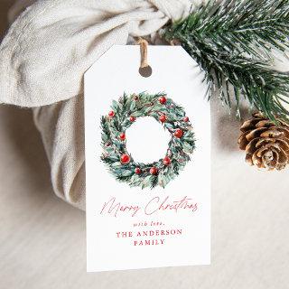 Watercolor Holly Berry & Greenery Wreath Gift Tags