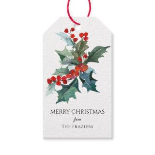 Watercolor Holly Sprig Merry Christmas Gift Tags