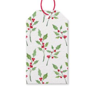Watercolor Holly Sprigs Pattern Gift Tags