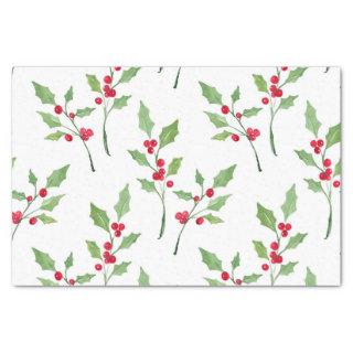 Watercolor Holly Sprigs Pattern Tissue Paper