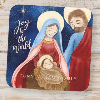 Watercolor Holy Nativity Holiday Greetings Square Sticker