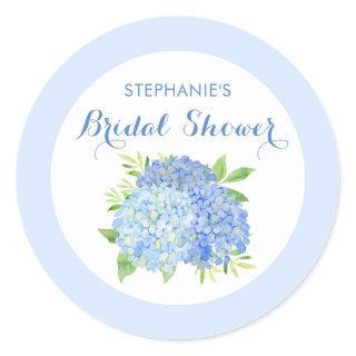 Watercolor Hydrangeas Blue Floral Bridal Shower Classic Round Sticker