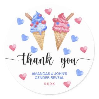 Watercolor Ice cream Thank you gender reveal Classic Round Sticker