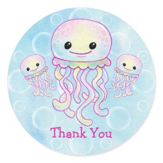 Watercolor Jellyfish Thank You Classic Round Sticker