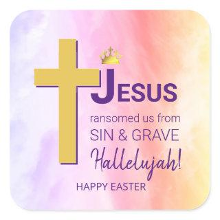Watercolor JESUS RANSOMED ME Christian Easter Square Sticker