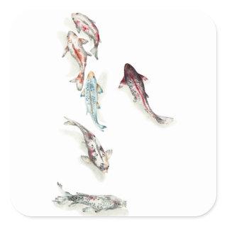Watercolor Koi Fish Square Sticker