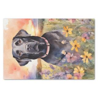 Watercolor Labrador in Flowers Decoupage  Tissue Paper