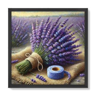 Watercolor lavender bouquet wrapping burlap bow framed art
