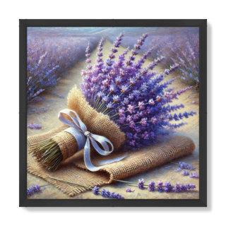 Watercolor lavender bouquet wrapping burlap bow framed art