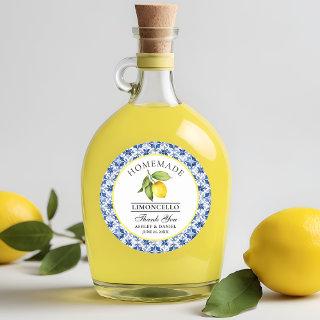 Watercolor Lemon Blue Tile Limoncello Thanks Classic Round Sticker