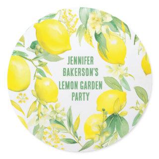 Watercolor Lemon Pattern Birthday Party Classic Round Sticker