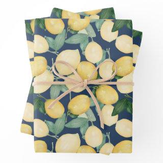 Watercolor Lemons on Navy Blue  Sheets