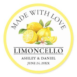 Watercolor Lemons Wedding Love Limoncello Yellow Classic Round Sticker