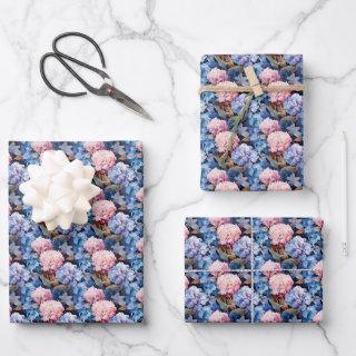 Watercolor light pastel pink and blue hydrangeas  sheets