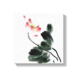 Watercolor Lotus Floral Chinoiserie Ink Wash Paint Canvas Print